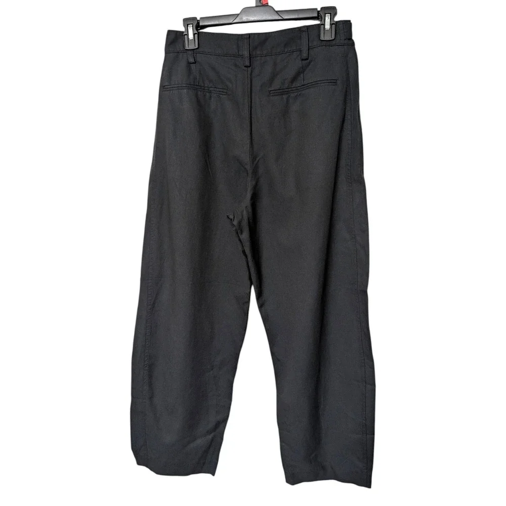 Madewell Barrel-Leg Trouser Pant Black Drapey Twill Lyocell Linen Pleated Size 8